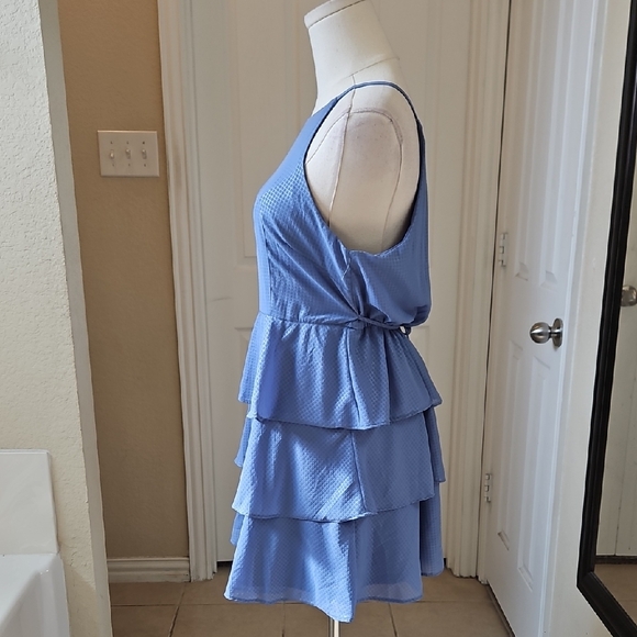 the general good Elegant Blue Ruffle Tiered Halter Mini Dress Size Medium - Picture 4 of 7